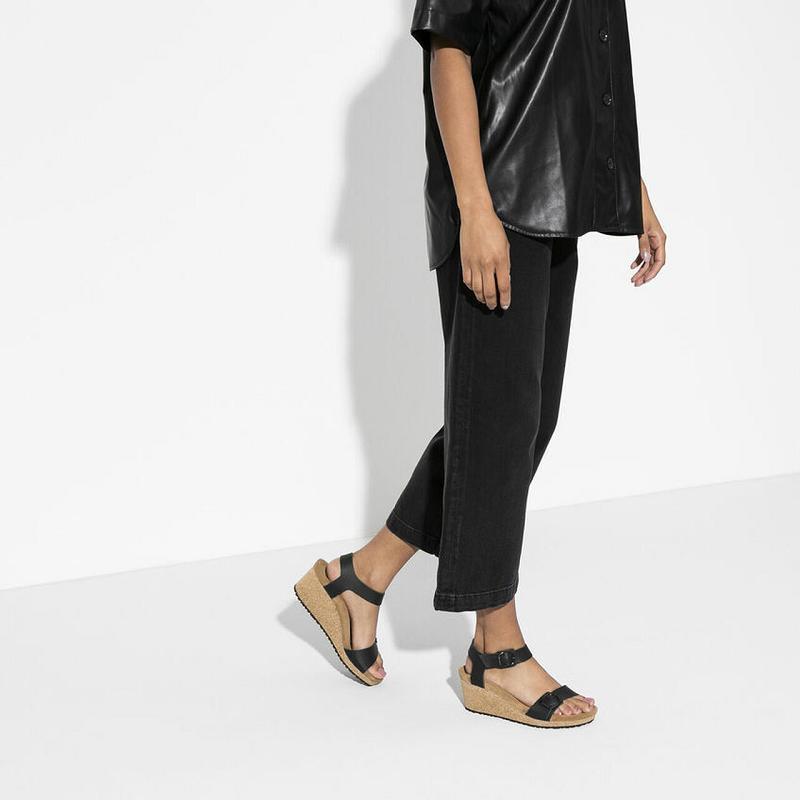 Birkenstock Papillio Soley Ring Spenne Lær Sandaler Dame Svarte | NO 176LIS